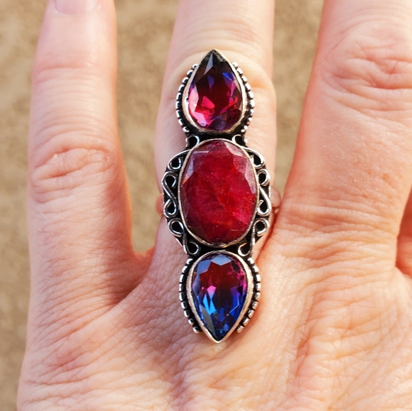New Ruby and Bi-Color Tourmaline 925 Silver Ring. - Picture 12 of 14